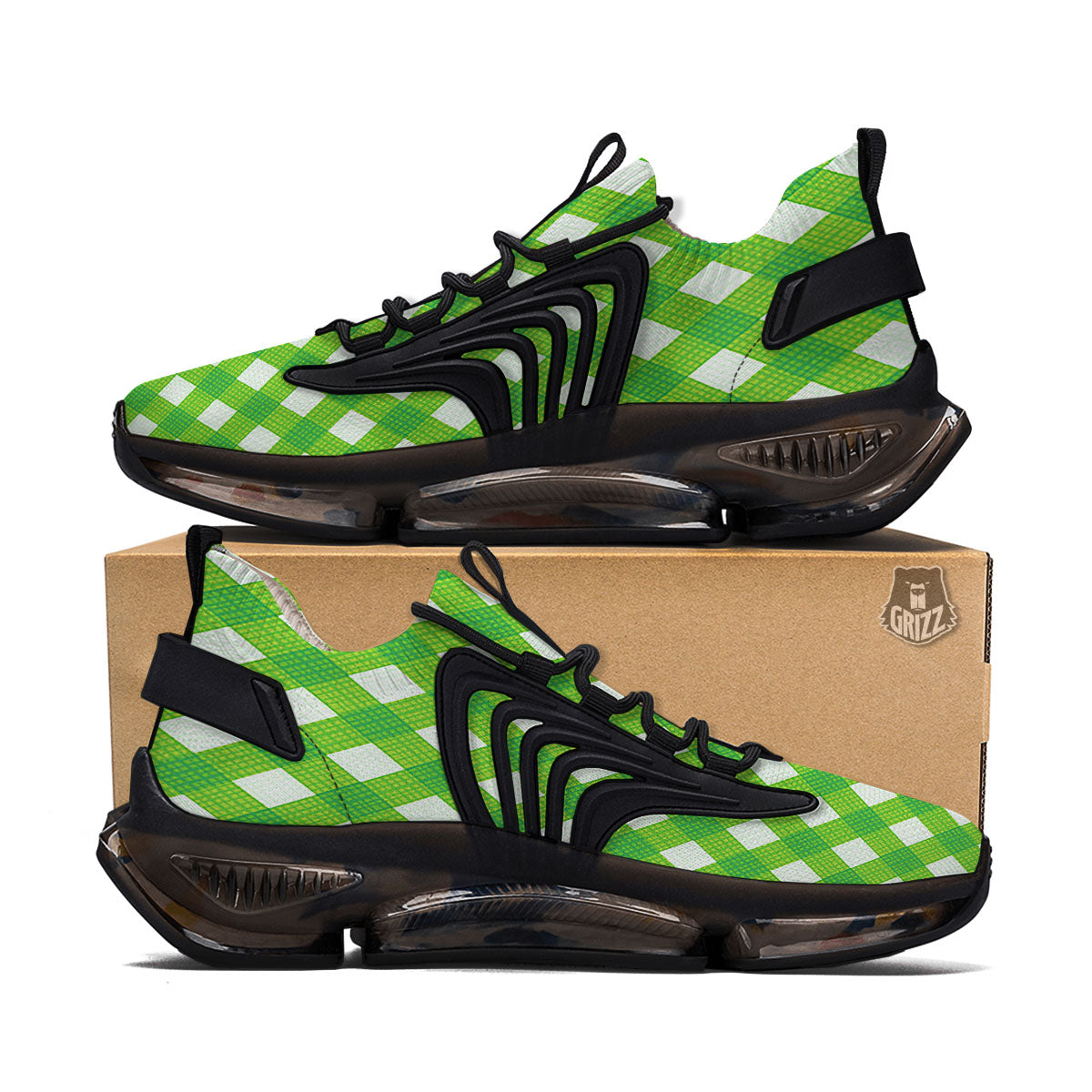 Saint Patrick's Day Green Plaid Print Black Gym Shoes-grizzshop