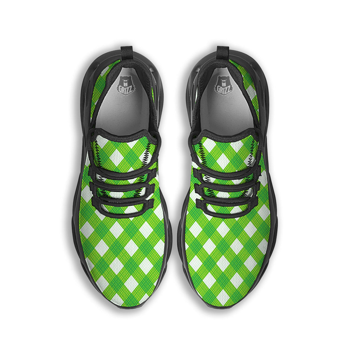 Saint Patrick's Day Green Plaid Print Black Running Shoes-grizzshop