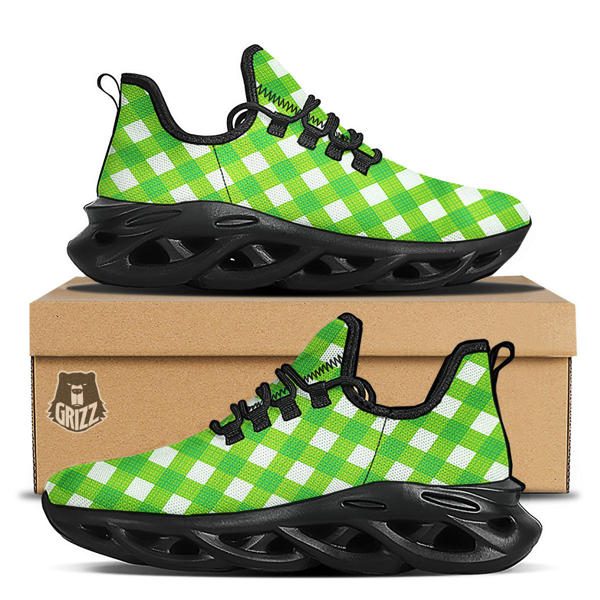 Saint Patrick's Day Green Plaid Print Black Running Shoes-grizzshop