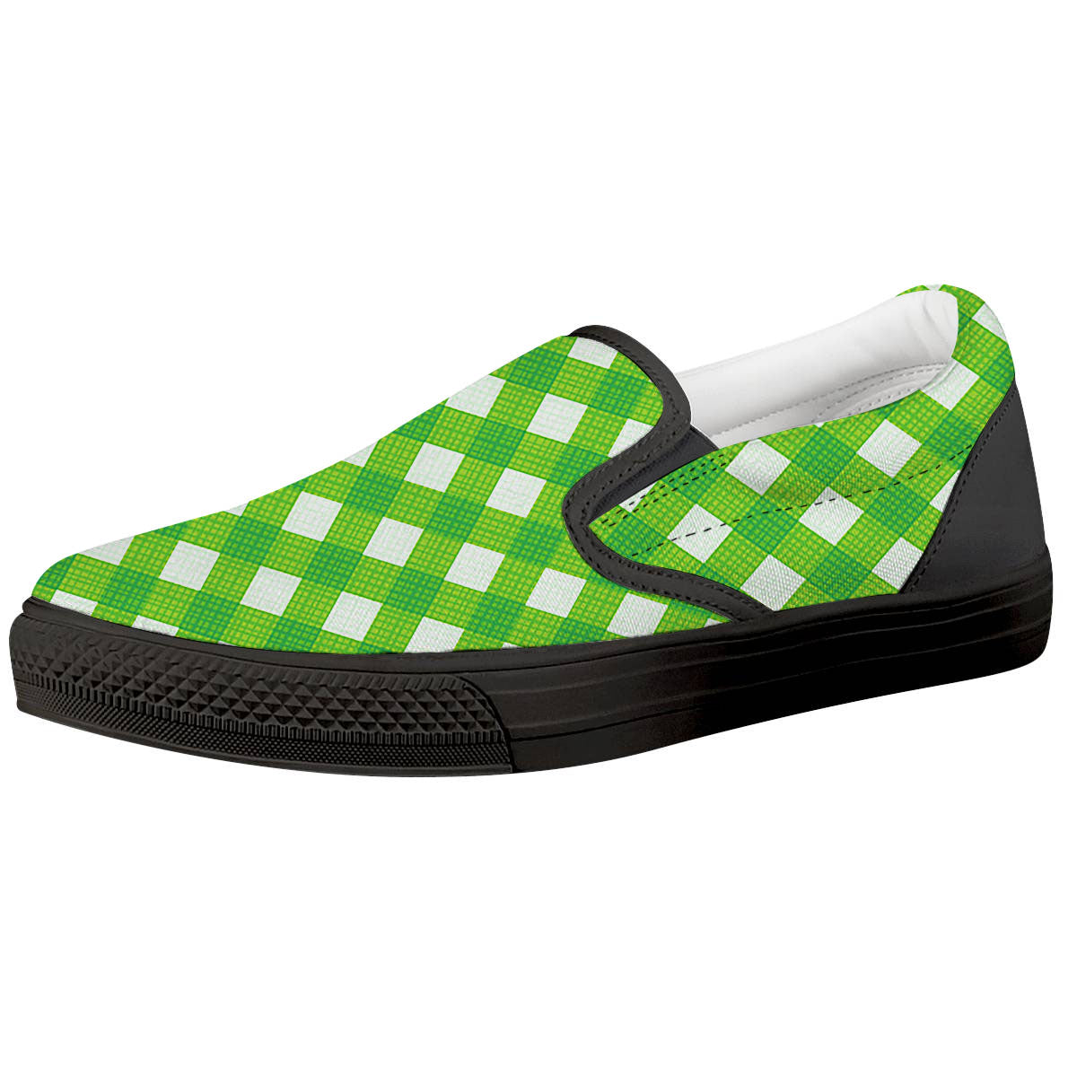 Saint Patrick's Day Green Plaid Print Black Slip On Shoes-grizzshop