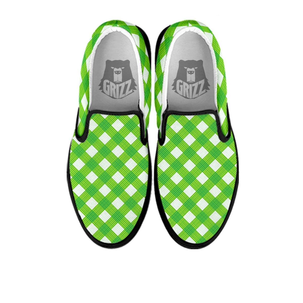 Saint Patrick's Day Green Plaid Print Black Slip On Shoes-grizzshop