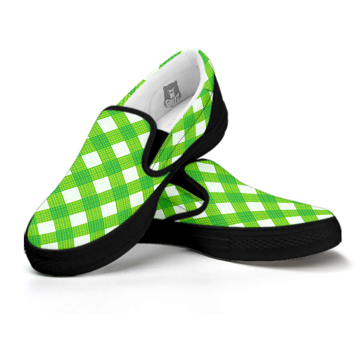 Saint Patrick's Day Green Plaid Print Black Slip On Shoes-grizzshop