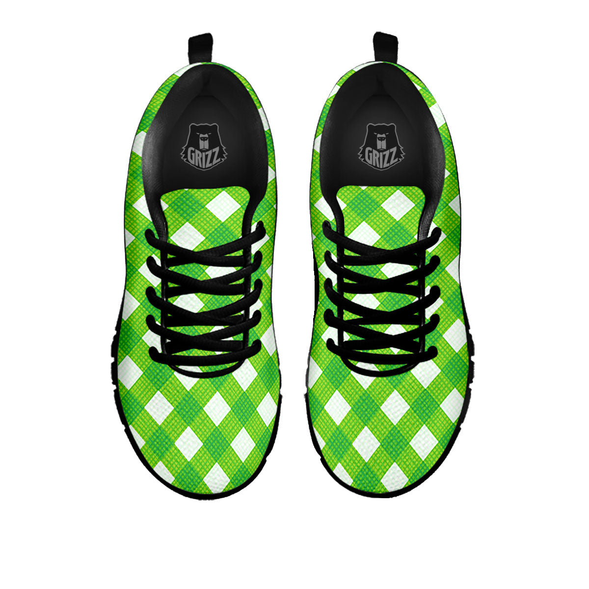 Saint Patrick's Day Green Plaid Print Black Sneaker-grizzshop