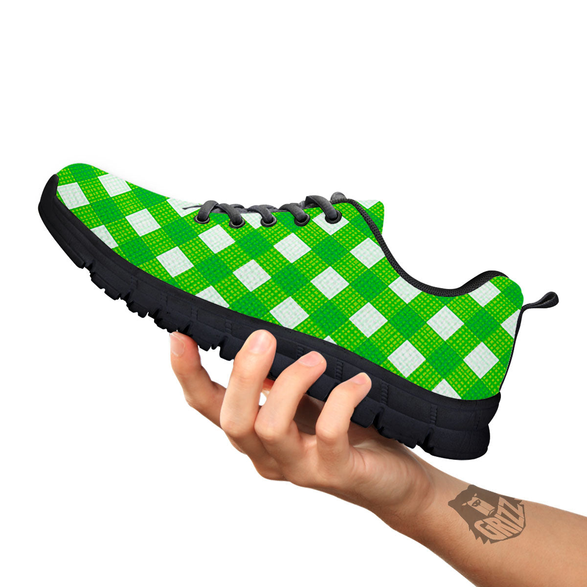 Saint Patrick's Day Green Plaid Print Black Sneaker-grizzshop