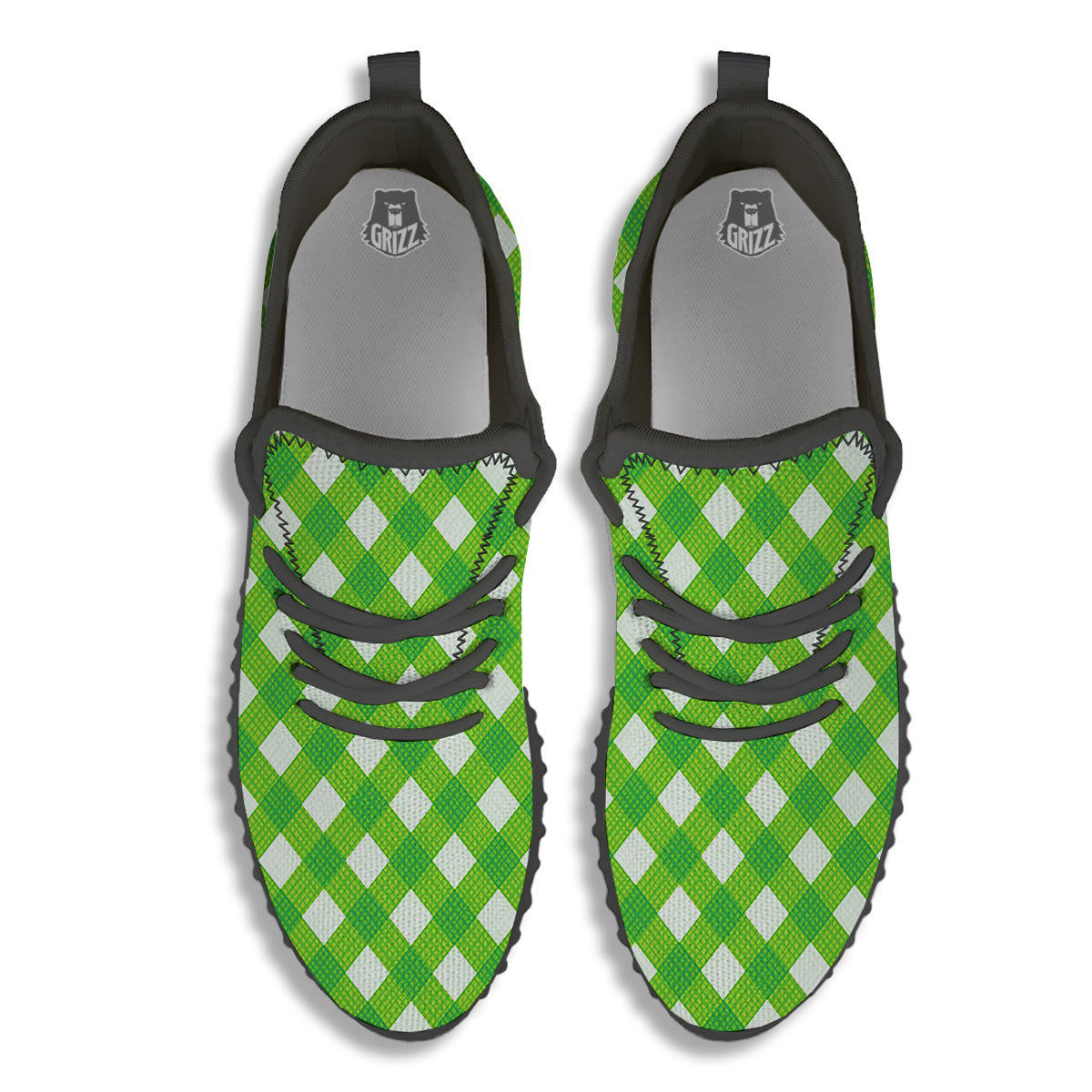 Saint Patrick's Day Green Plaid Print Black Walking Shoes-grizzshop