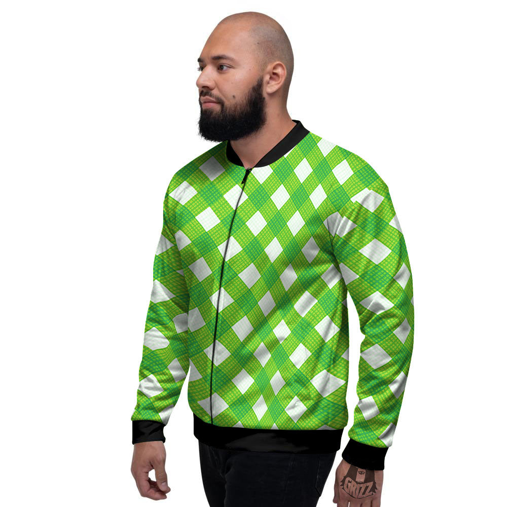 Saint Patrick's Day Green Plaid Print Men's Bomber Jacket-grizzshop