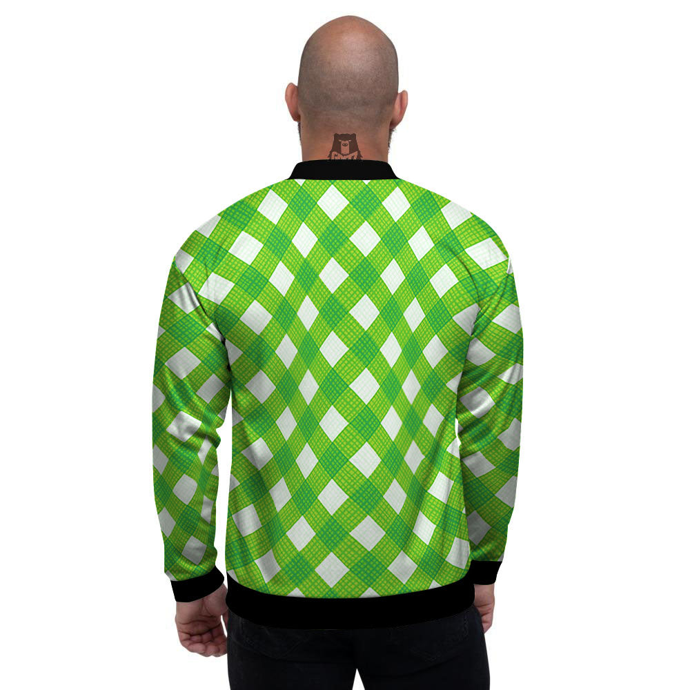 Saint Patrick's Day Green Plaid Print Men's Bomber Jacket-grizzshop