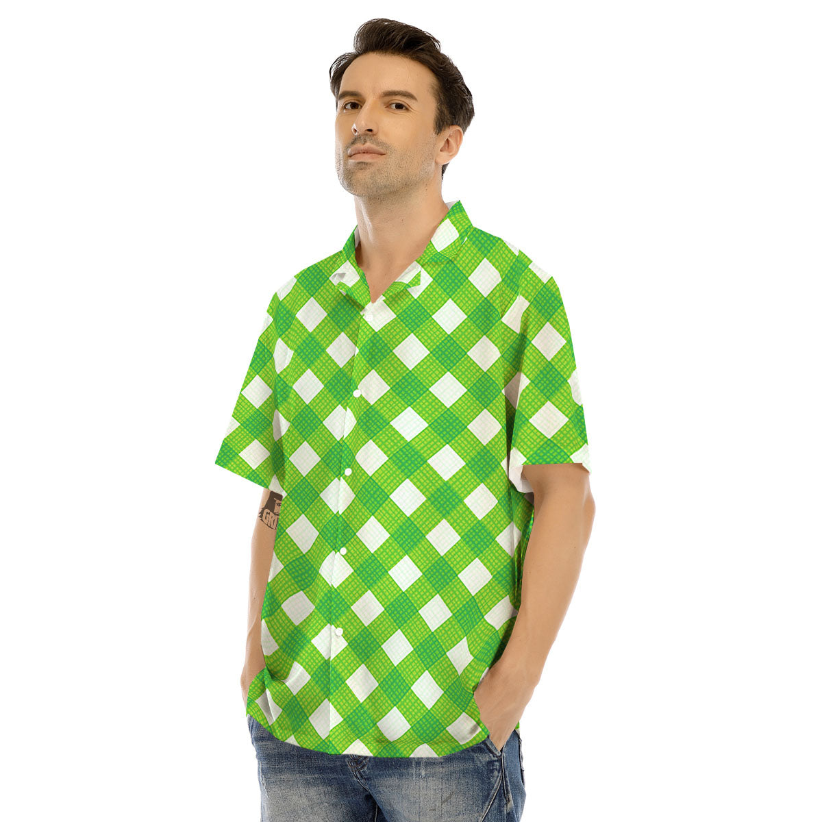 Saint Patrick's Day Green Plaid Print Men's Hawaiian Shirt-grizzshop