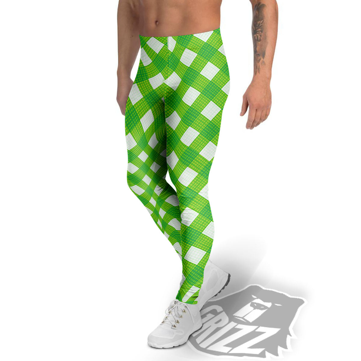 Saint Patrick's Day Green Plaid Print Men's Leggings-grizzshop