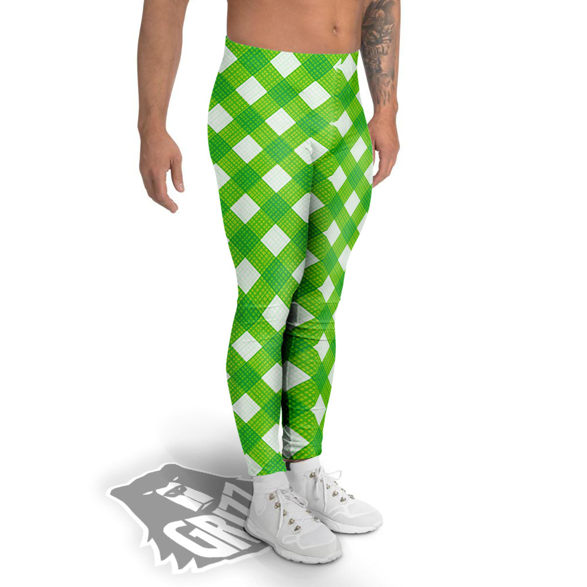 Saint Patrick's Day Green Plaid Print Men's Leggings-grizzshop