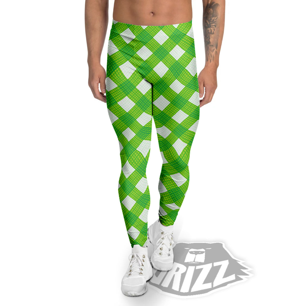 Saint Patrick's Day Green Plaid Print Men's Leggings-grizzshop