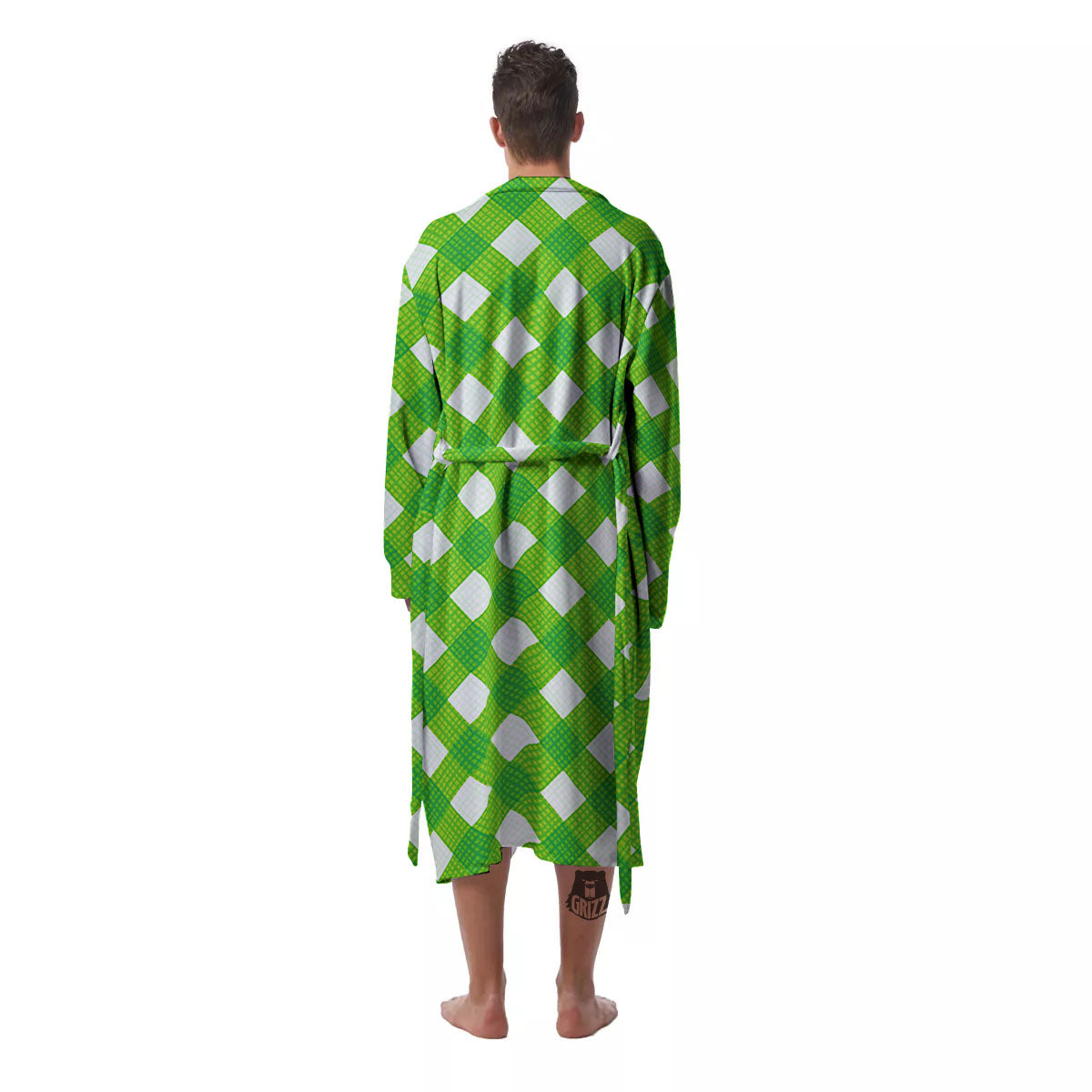 Saint Patrick's Day Green Plaid Print Men's Robe-grizzshop