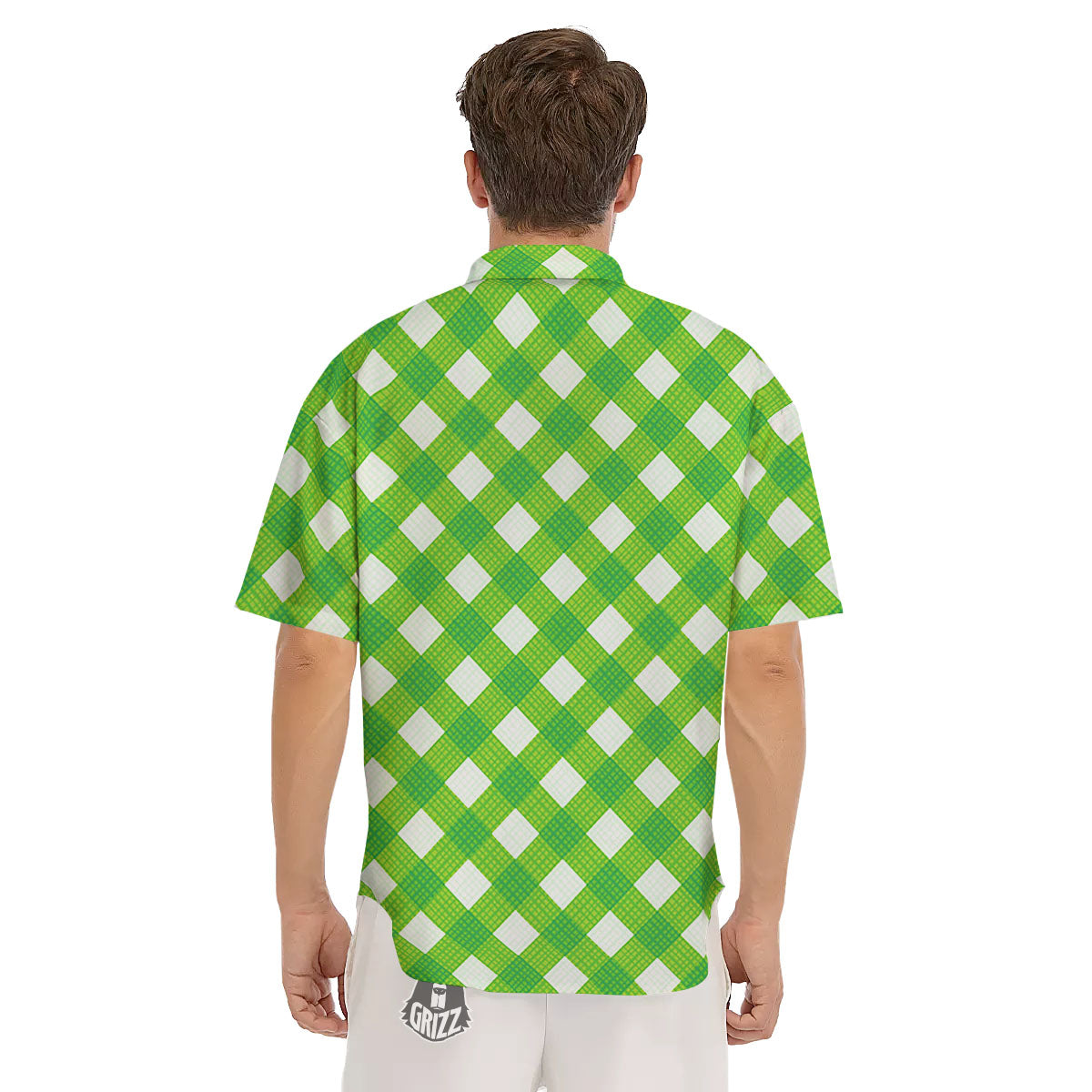 Saint Patrick's Day Green Plaid Print Men's Short Sleeve Shirts-grizzshop