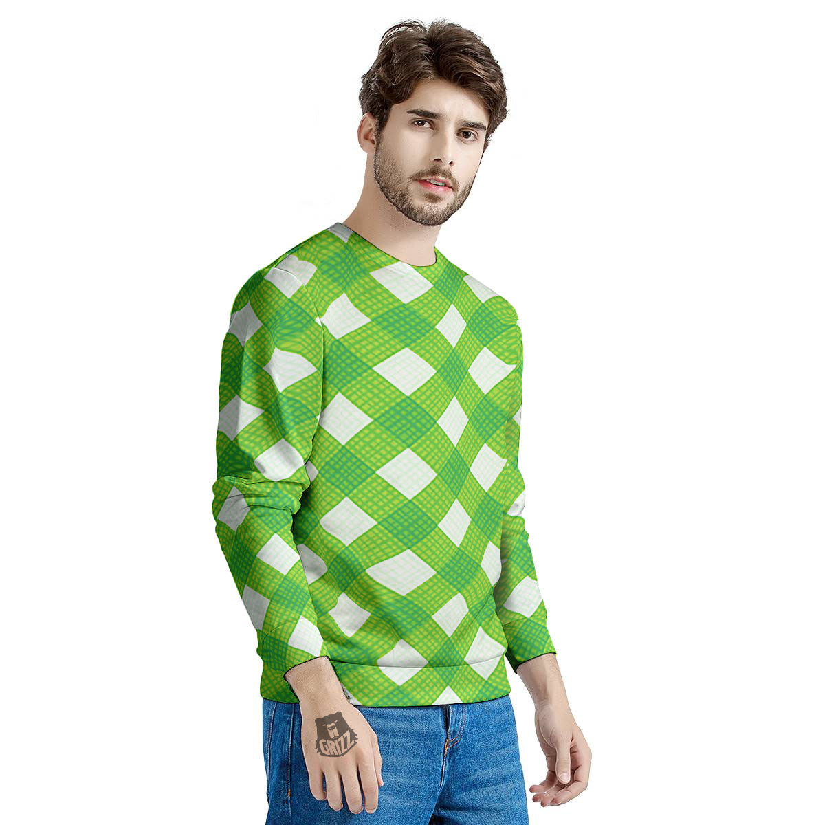 Saint Patrick's Day Green Plaid Print Men's Sweatshirt-grizzshop