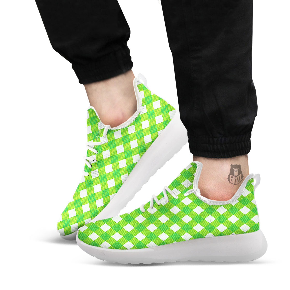 Saint Patrick's Day Green Plaid Print White Athletic Shoes-grizzshop