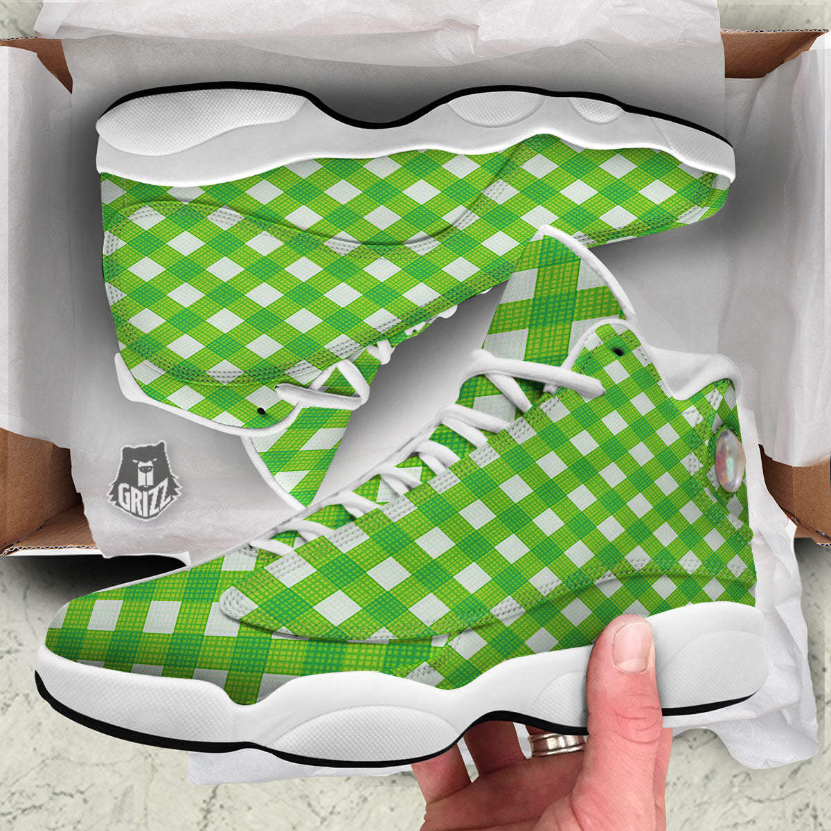 Saint Patrick's Day Green Plaid Print White Basketball Shoes-grizzshop