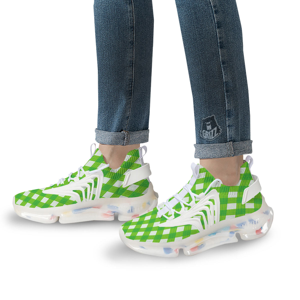 Saint Patrick's Day Green Plaid Print White Gym Shoes-grizzshop