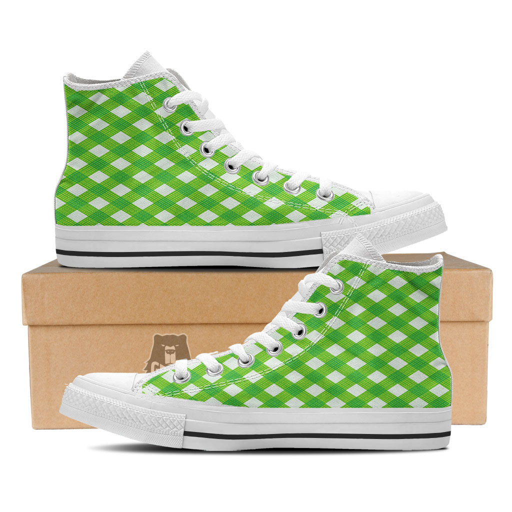 Saint Patrick's Day Green Plaid Print White High Top Shoes-grizzshop