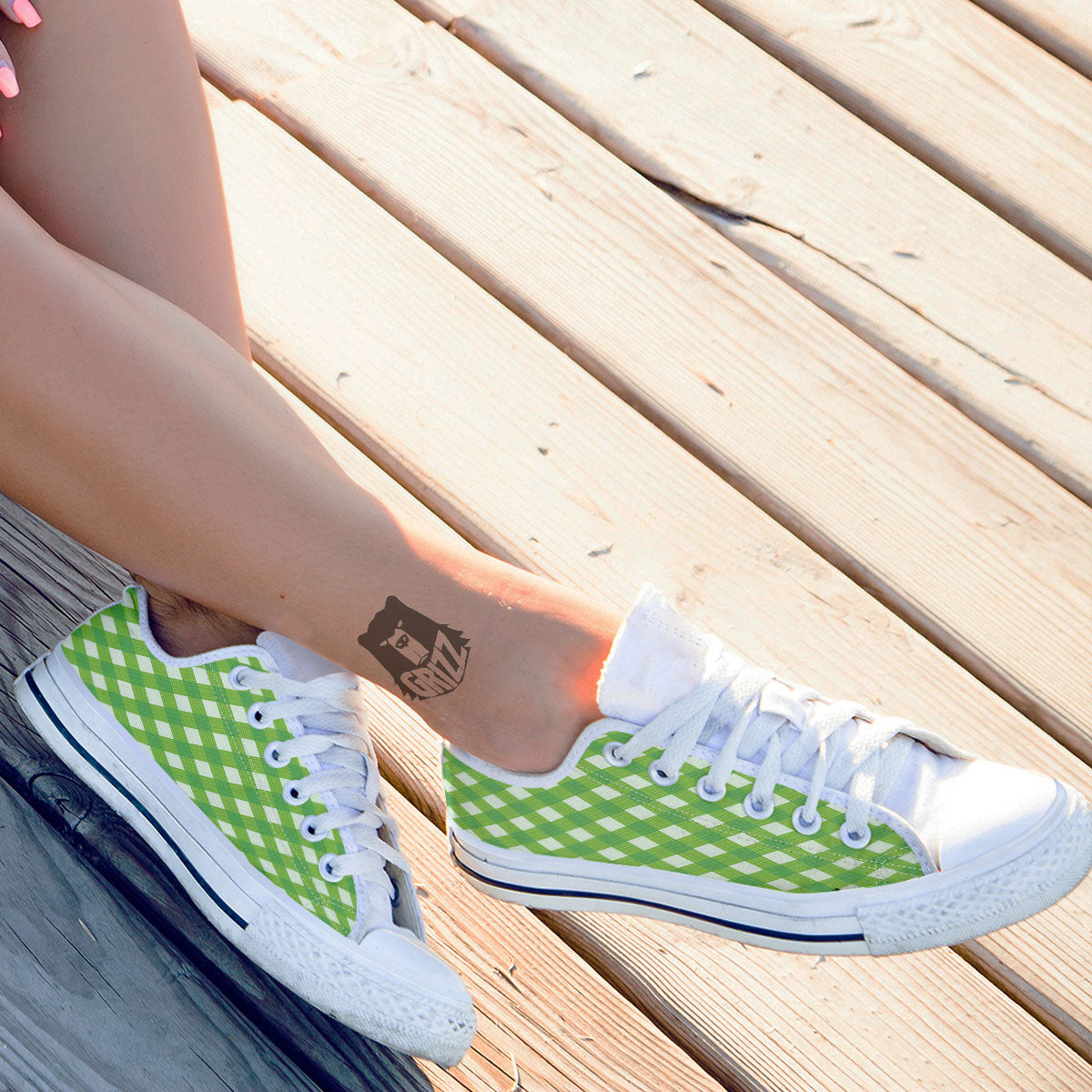 Saint Patrick's Day Green Plaid Print White Low Top Shoes-grizzshop