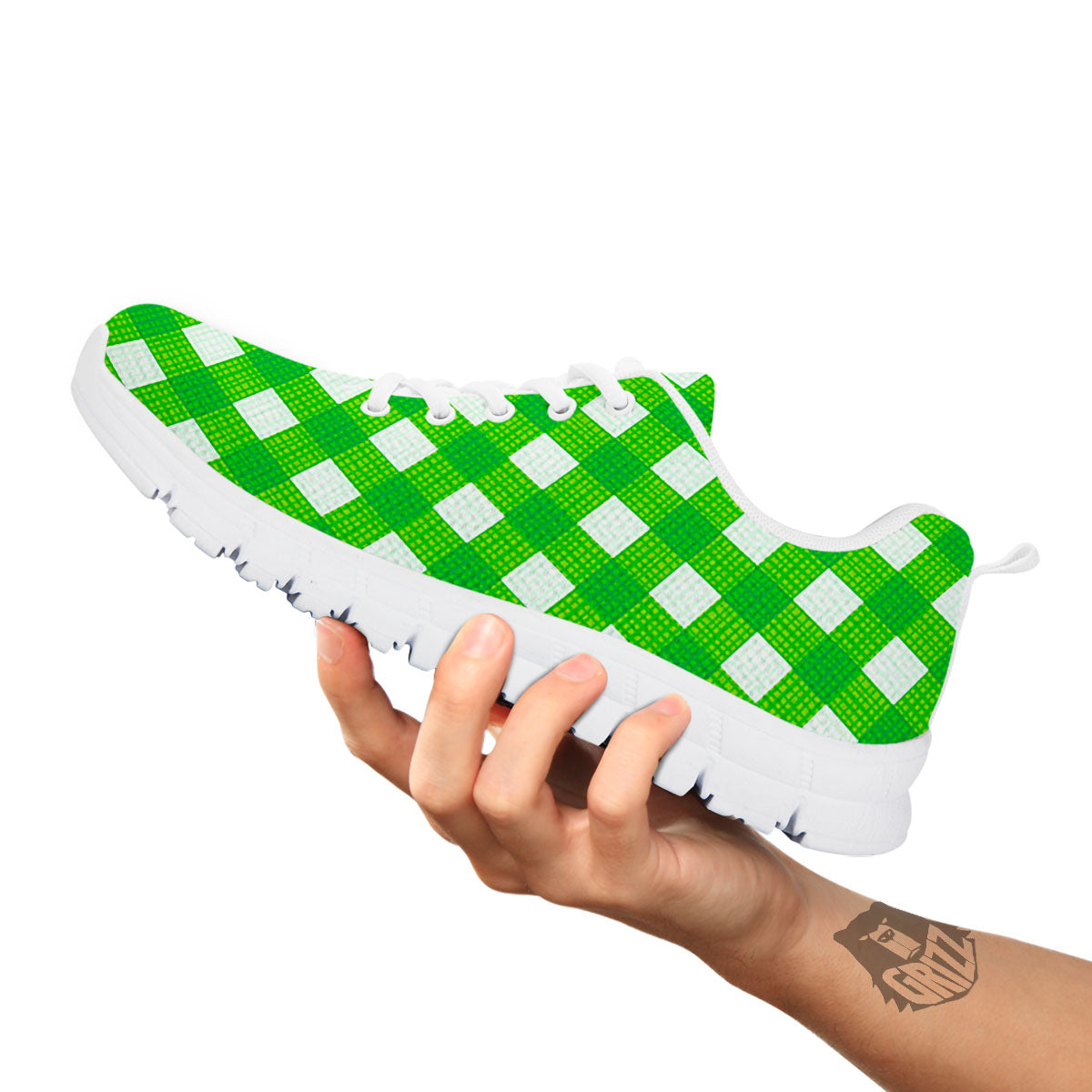 Saint Patrick's Day Green Plaid Print White Sneaker-grizzshop