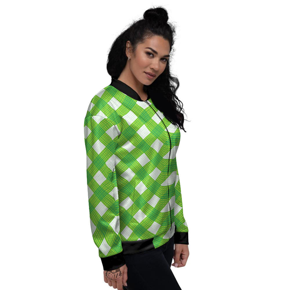 Saint Patrick's Day Green Plaid Print Women's Bomber Jacket-grizzshop