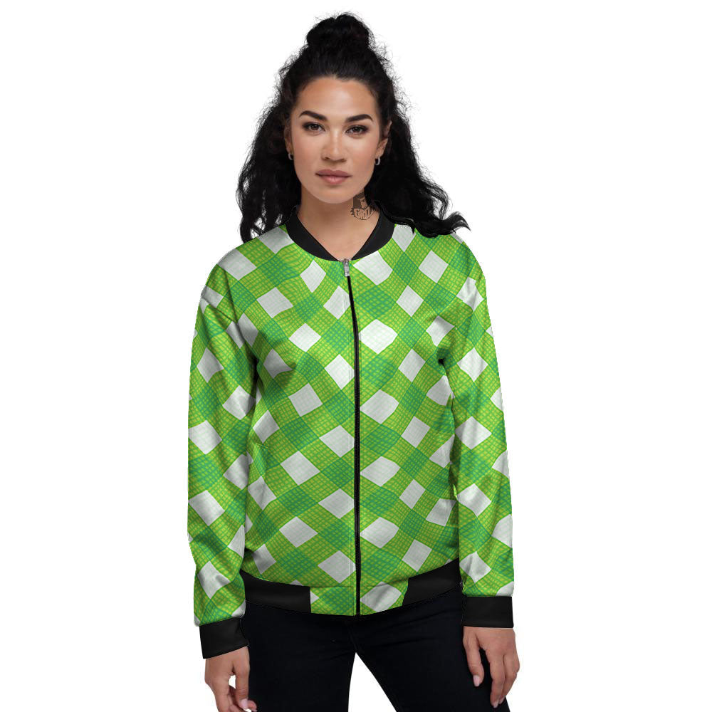 Saint Patrick's Day Green Plaid Print Women's Bomber Jacket-grizzshop