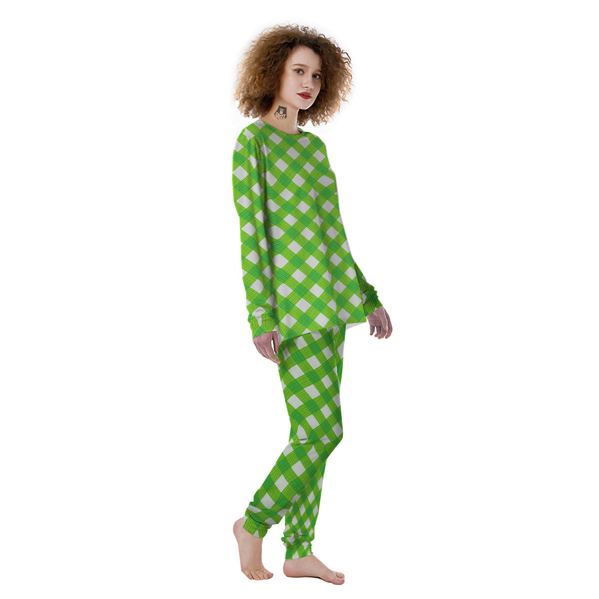 Saint Patrick's Day Green Plaid Print Women's Pajamas-grizzshop