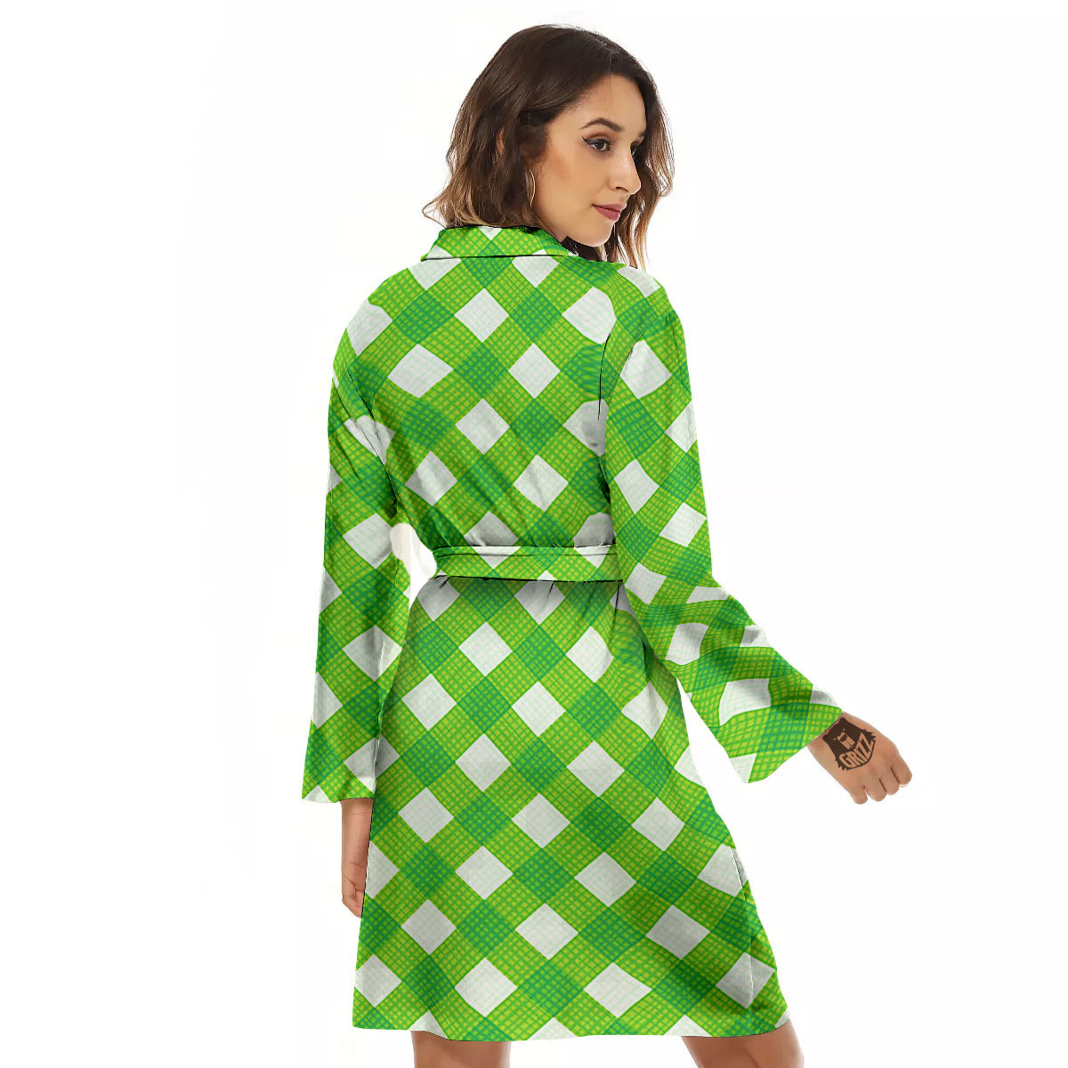 Saint Patrick's Day Green Plaid Print Women's Robe-grizzshop