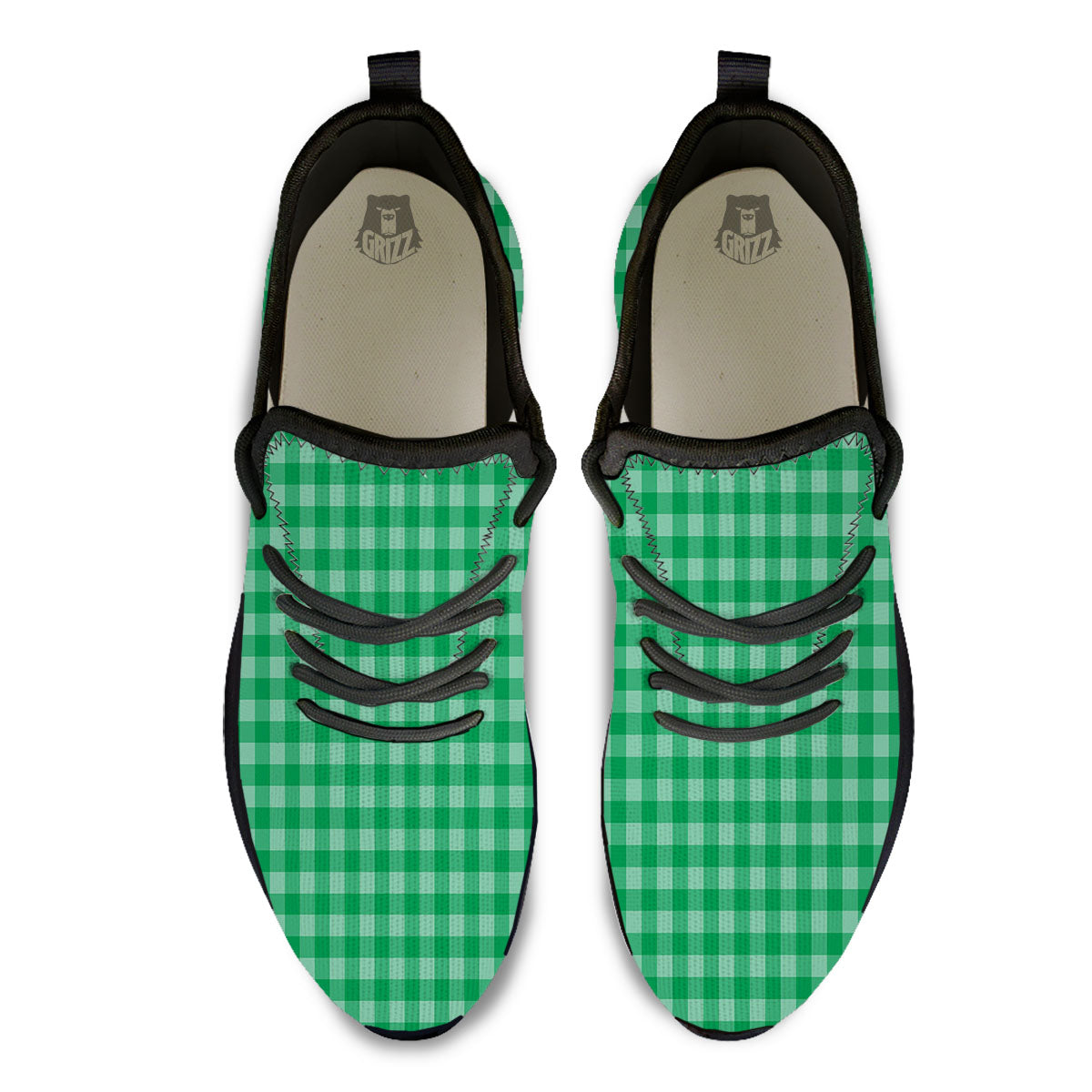 Saint Patrick's Day Green Tartan Print Black Athletic Shoes-grizzshop