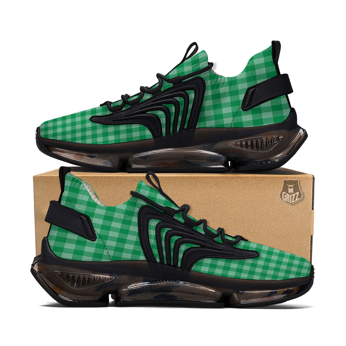 Saint Patrick's Day Green Tartan Print Black Gym Shoes-grizzshop