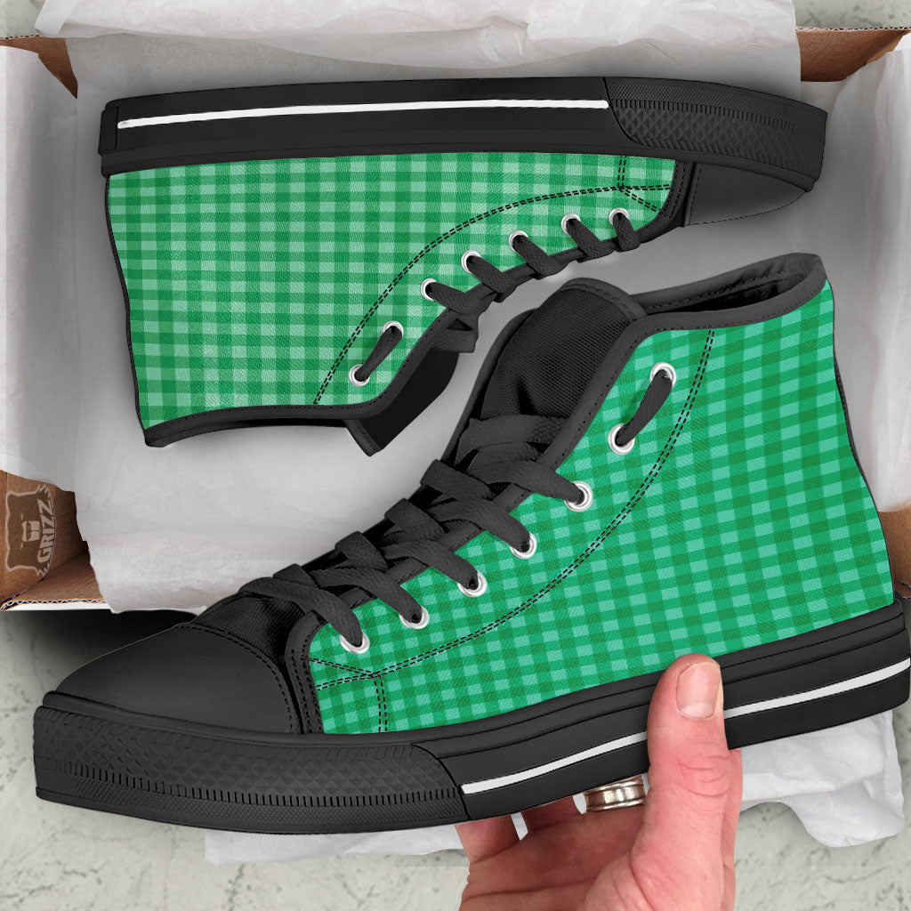 Saint Patrick's Day Green Tartan Print Black High Top Shoes-grizzshop