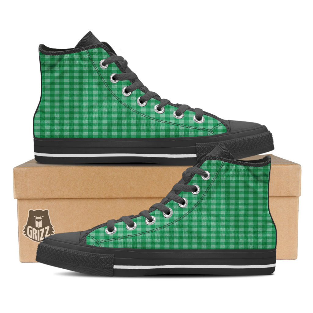 Saint Patrick's Day Green Tartan Print Black High Top Shoes-grizzshop