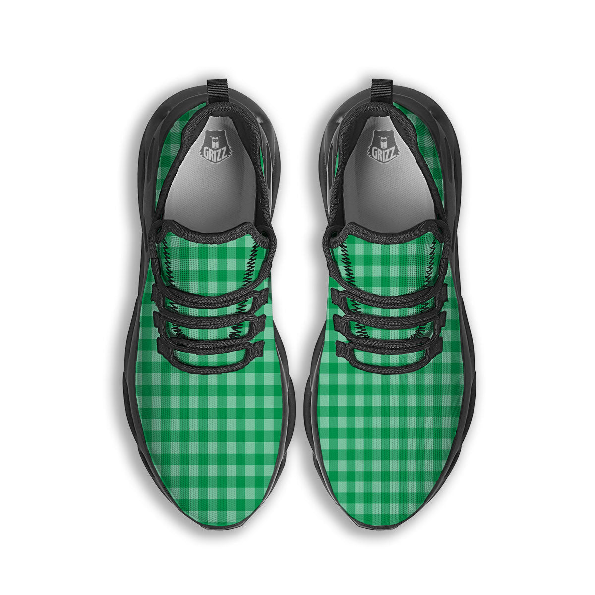 Saint Patrick's Day Green Tartan Print Black Running Shoes-grizzshop