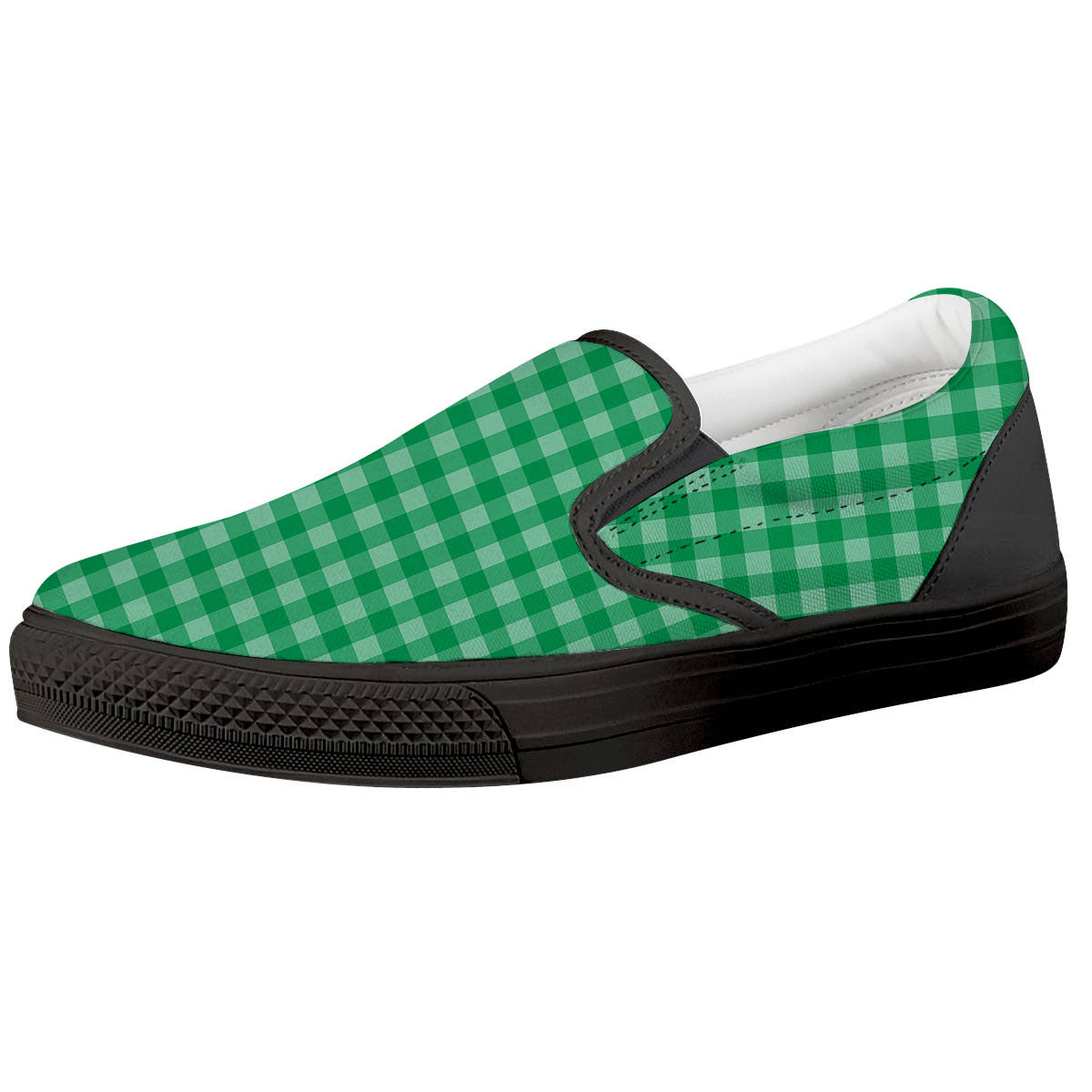 Saint Patrick's Day Green Tartan Print Black Slip On Shoes-grizzshop