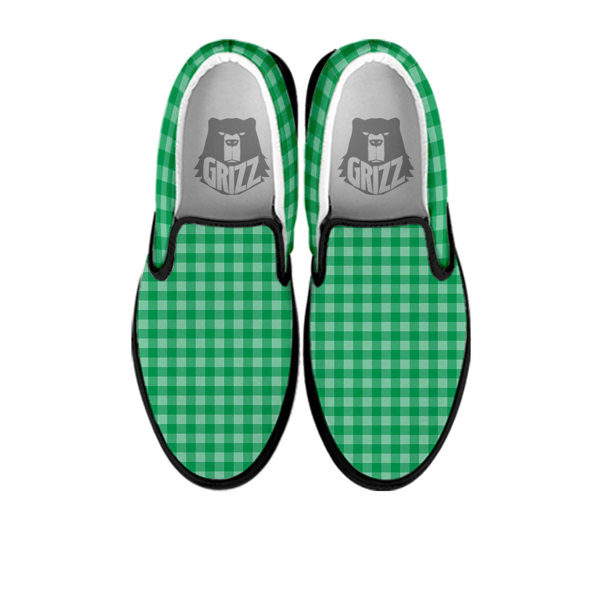 Saint Patrick's Day Green Tartan Print Black Slip On Shoes-grizzshop