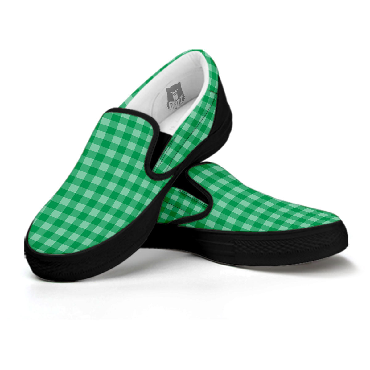 Saint Patrick's Day Green Tartan Print Black Slip On Shoes-grizzshop