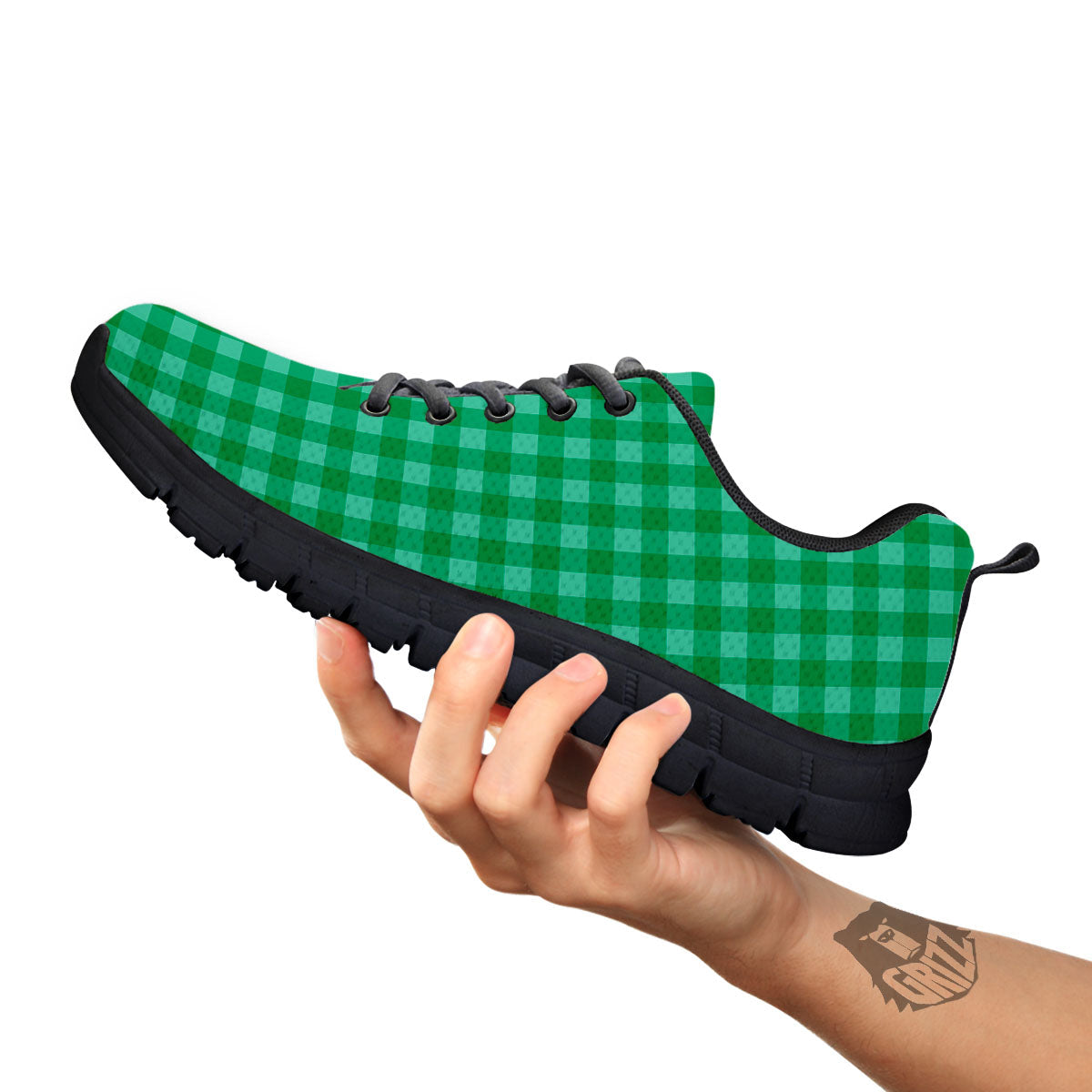 Saint Patrick's Day Green Tartan Print Black Sneaker-grizzshop