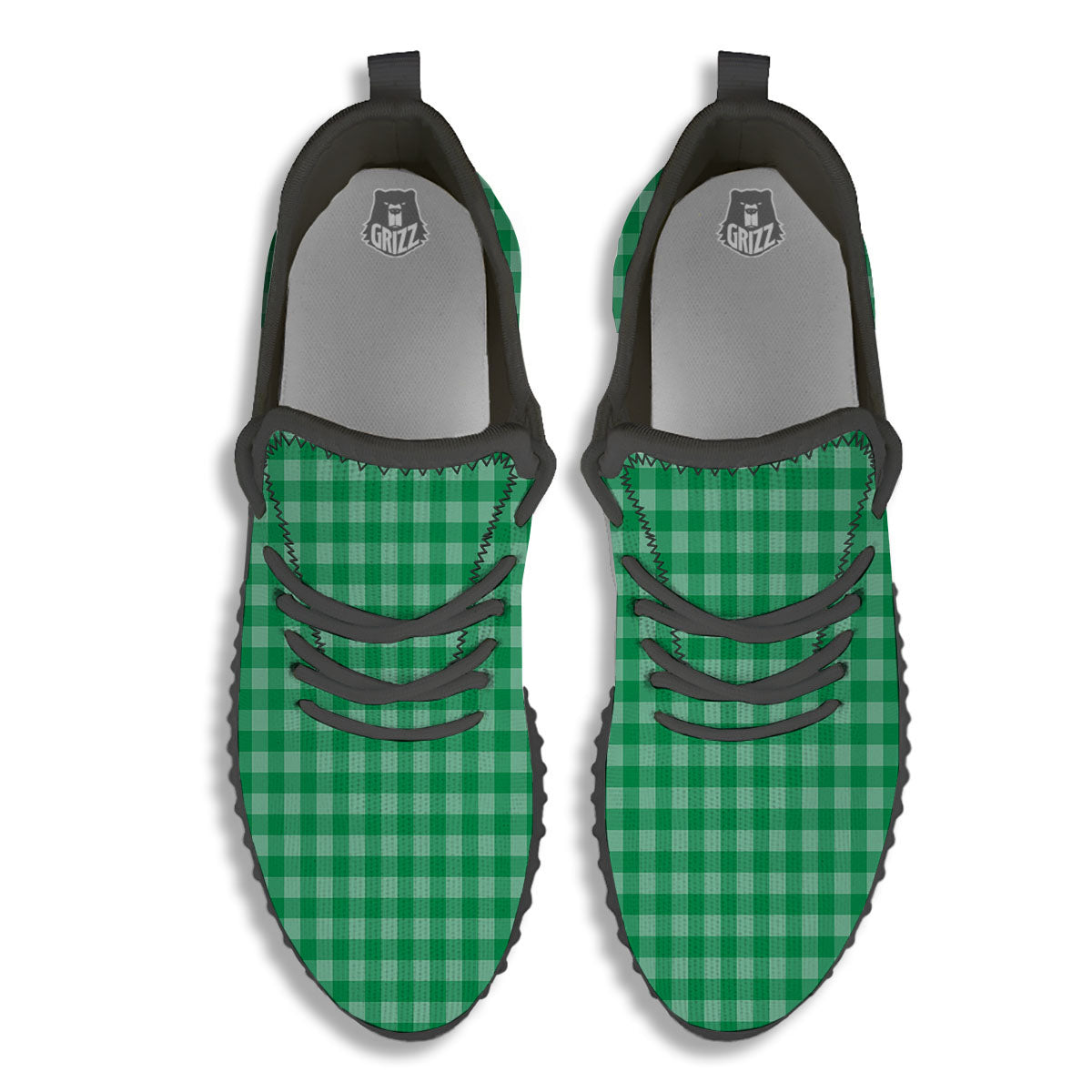 Saint Patrick's Day Green Tartan Print Black Walking Shoes-grizzshop