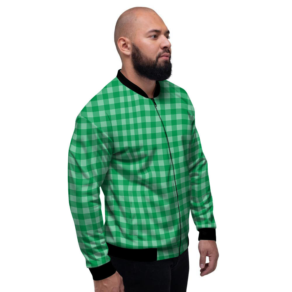 Saint Patrick's Day Green Tartan Print Men's Bomber Jacket-grizzshop