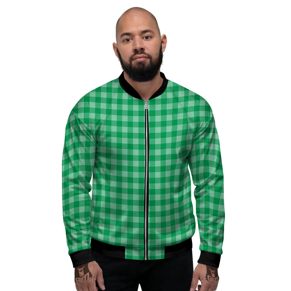 Saint Patrick's Day Green Tartan Print Men's Bomber Jacket-grizzshop