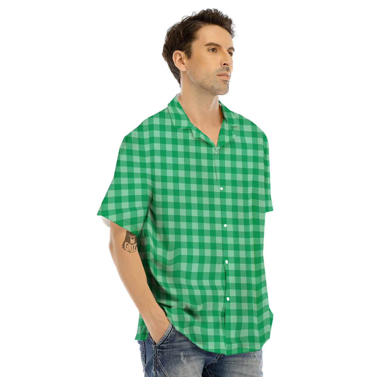 Saint Patrick's Day Green Tartan Print Men's Hawaiian Shirt-grizzshop