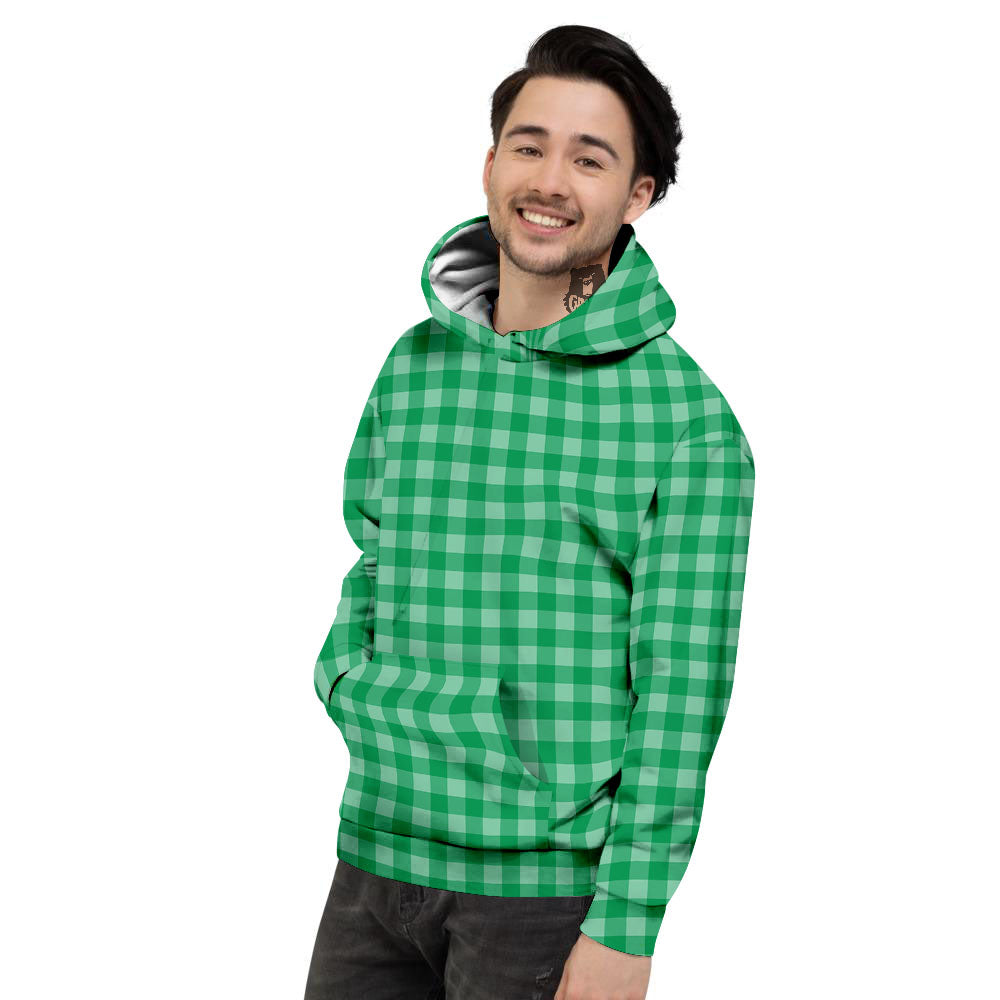 Saint Patrick's Day Green Tartan Print Men's Hoodie-grizzshop