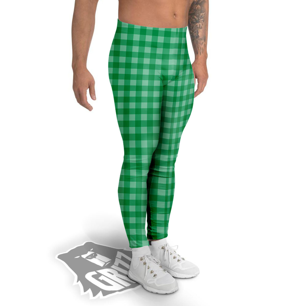 Saint Patrick's Day Green Tartan Print Men's Leggings-grizzshop