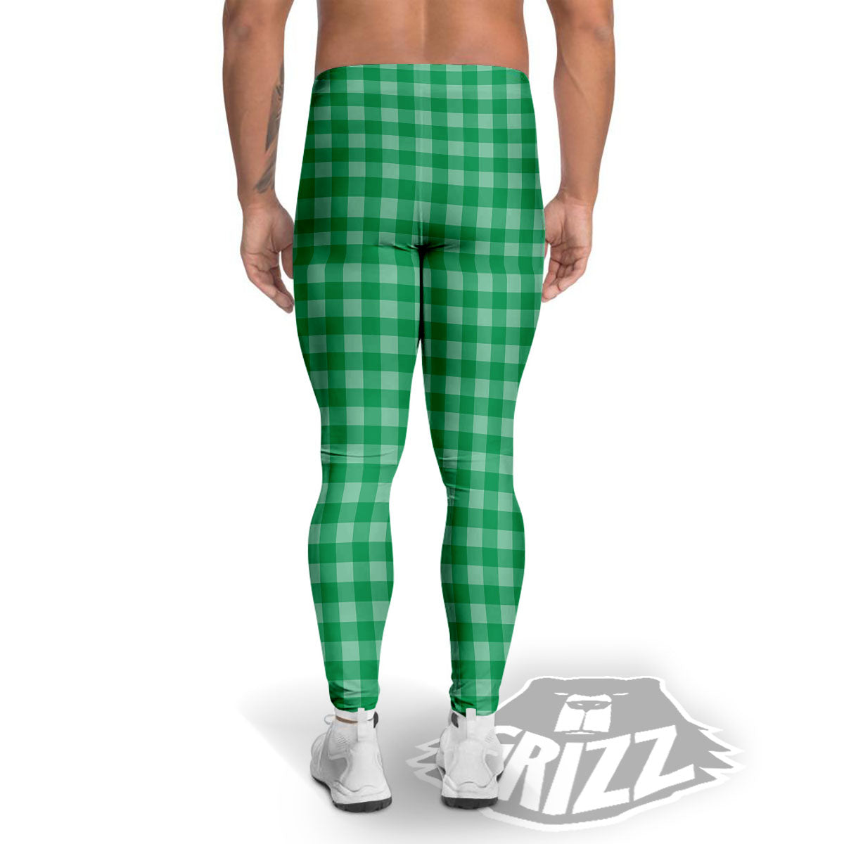 Saint Patrick's Day Green Tartan Print Men's Leggings-grizzshop