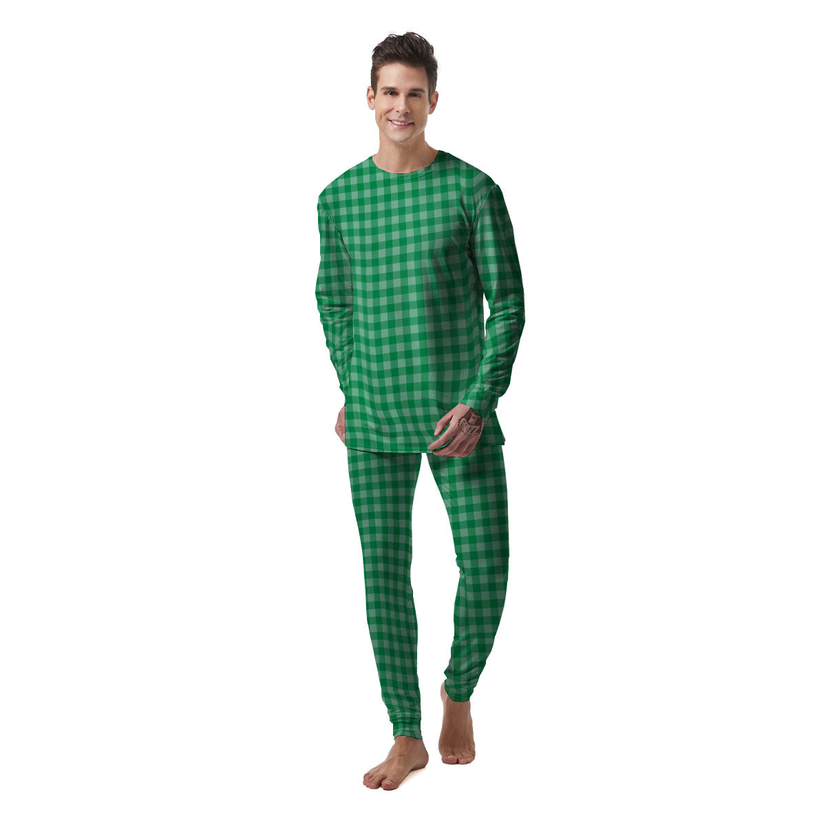 Saint Patrick's Day Green Tartan Print Men's Pajamas-grizzshop