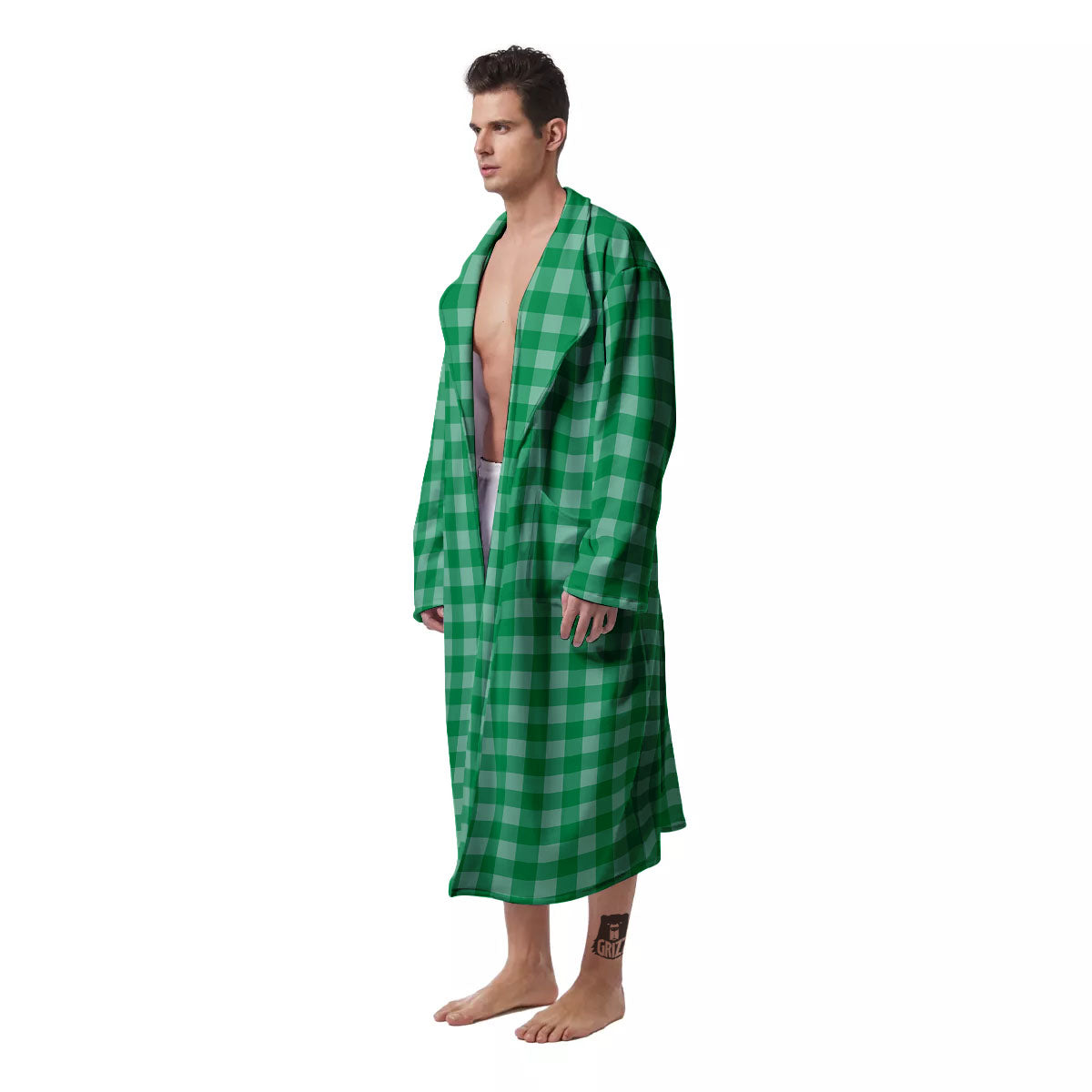 Saint Patrick's Day Green Tartan Print Men's Robe-grizzshop