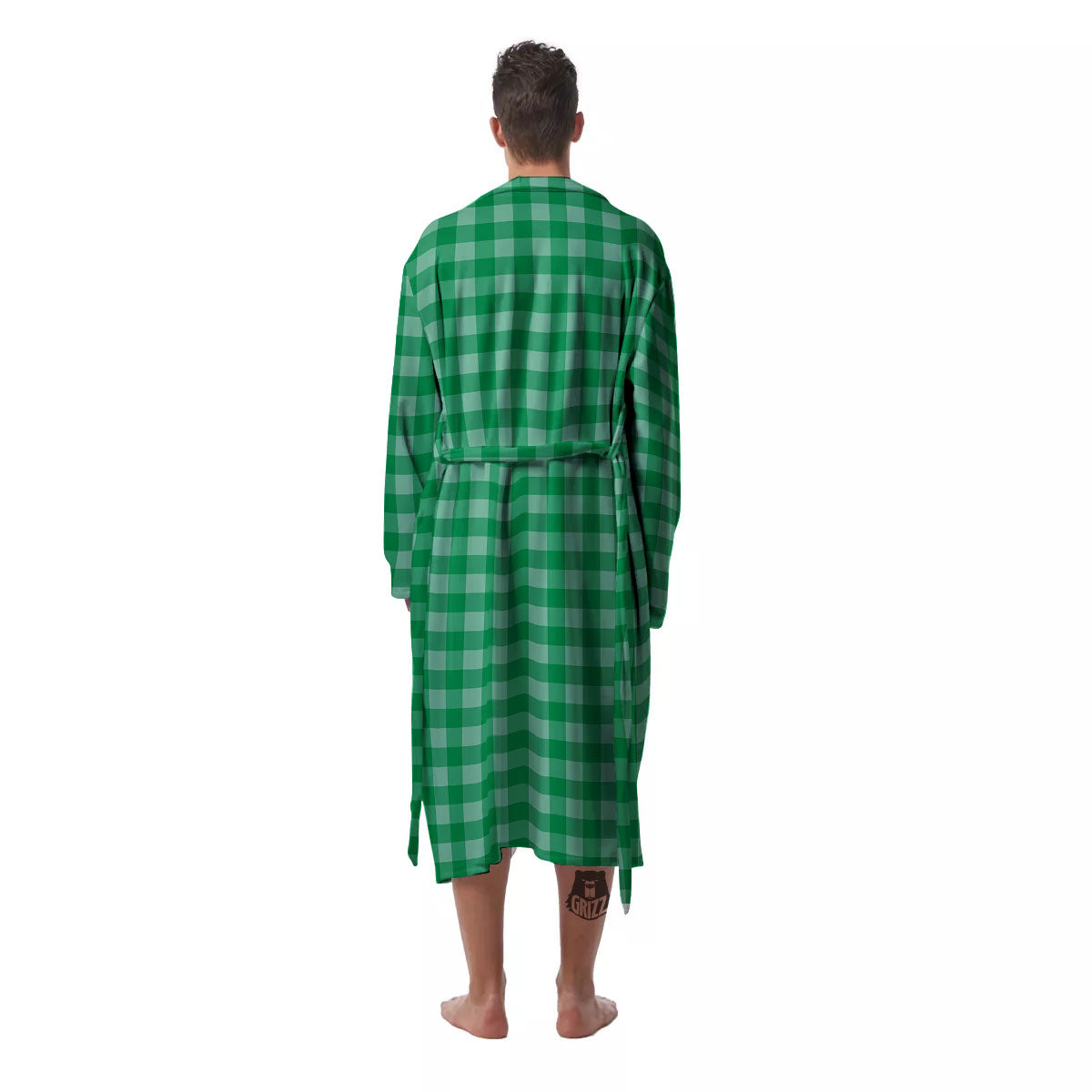 Saint Patrick's Day Green Tartan Print Men's Robe-grizzshop