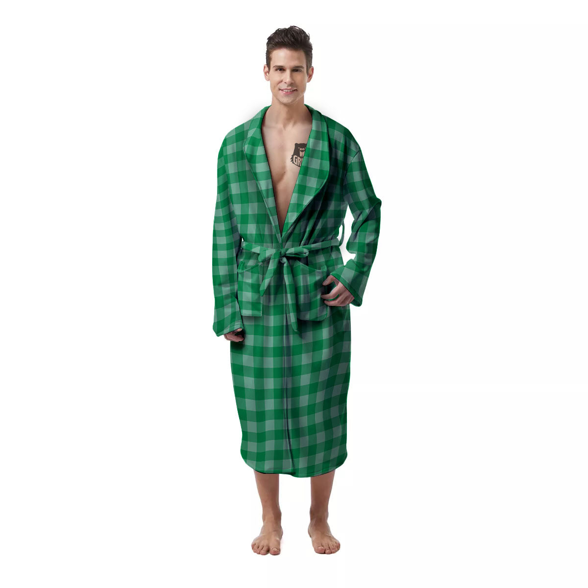 Saint Patrick's Day Green Tartan Print Men's Robe-grizzshop