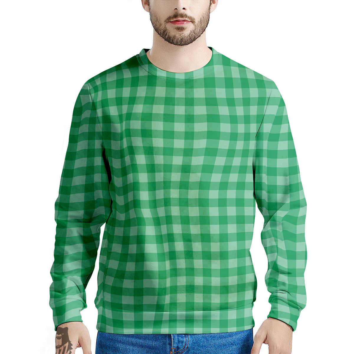 Saint Patrick's Day Green Tartan Print Men's Sweatshirt-grizzshop