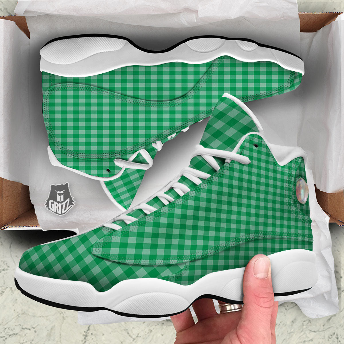 Saint Patrick's Day Green Tartan Print White Basketball Shoes-grizzshop